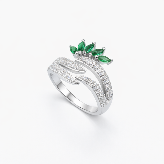 Emerald Marquise Crown Triple-Wrap PavÃ© Coil Ring