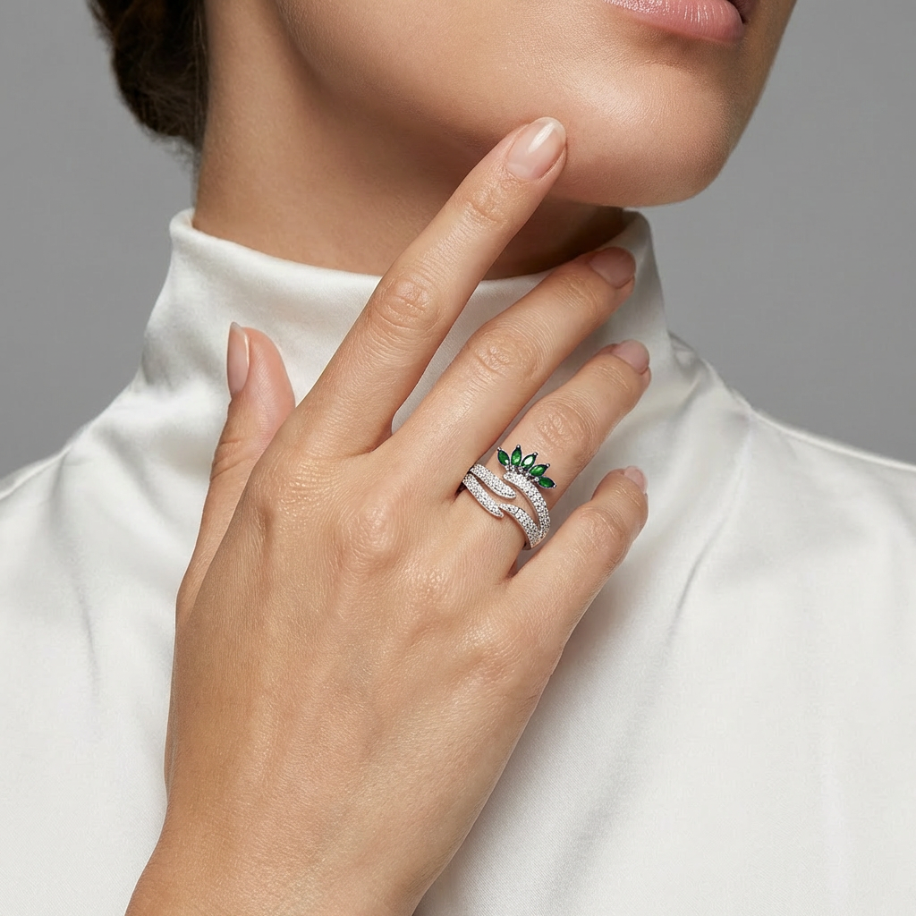 Emerald Marquise Crown Triple-Wrap Pavé Coil Ring from TimelessWhims, view 2