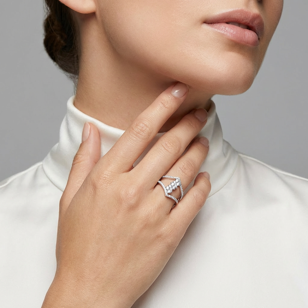 Double Chevron Open-Work Cluster Bypass Ring from TimelessWhims, view 2