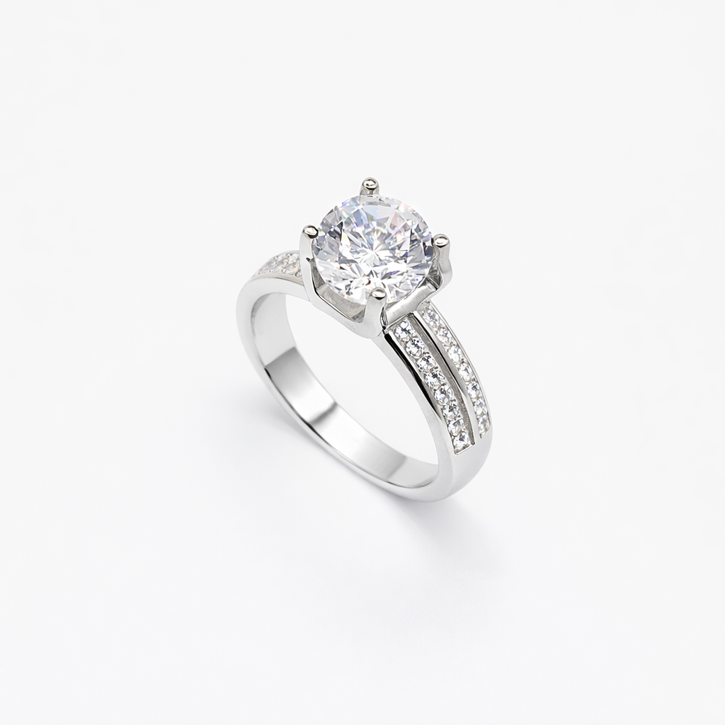 Oversized Round Solitaire Double Channel Shoulder Ring from TimelessWhims, view 1