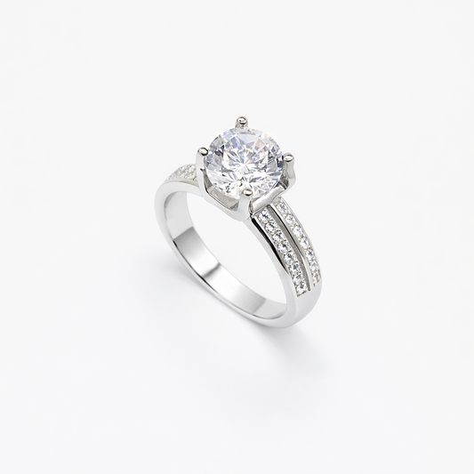 Oversized Round Solitaire Double Channel Shoulder Ring