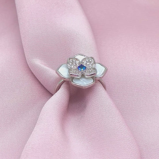Mother of Pearl Magnolia Sapphire Centre Ring from TimelessWhims, view 3