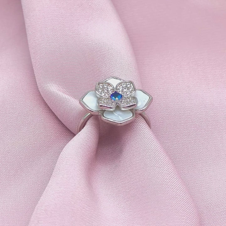 Mother of Pearl Magnolia Sapphire Centre Ring from TimelessWhims, view 3