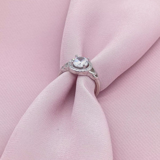 Round Solitaire Pavé Halo Celtic Knot Shoulder Ring from TimelessWhims, view 3