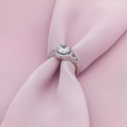 Round Solitaire Pavé Halo Celtic Knot Shoulder Ring from TimelessWhims, view 3