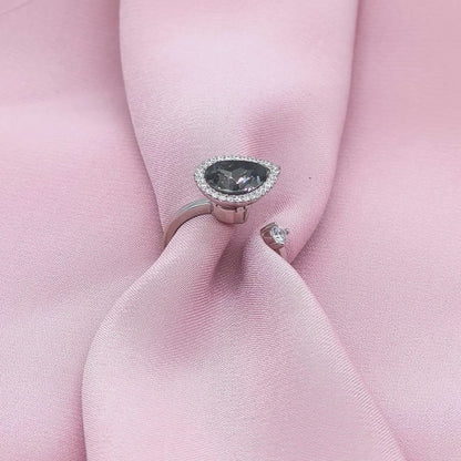 Pear Black Crystal Pavé Halo Open Bypass Ring from TimelessWhims, view 3