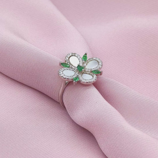 Mother of Pearl Emerald Floral Cocktail Ring from TimelessWhims, view 3