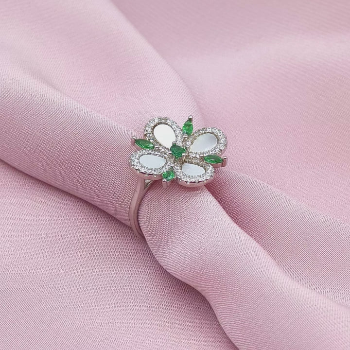 Mother of Pearl Emerald Floral Cocktail Ring from TimelessWhims, view 3
