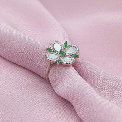 Mother of Pearl Emerald Floral Cocktail Ring from TimelessWhims, view 3
