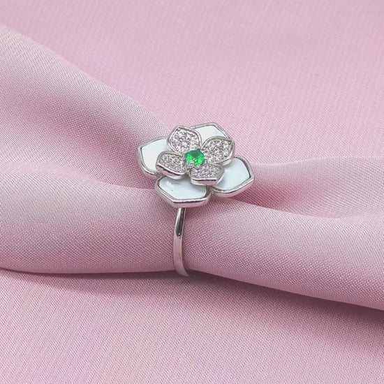 Mother of Pearl Magnolia Emerald Centre Ring from TimelessWhims, view 3