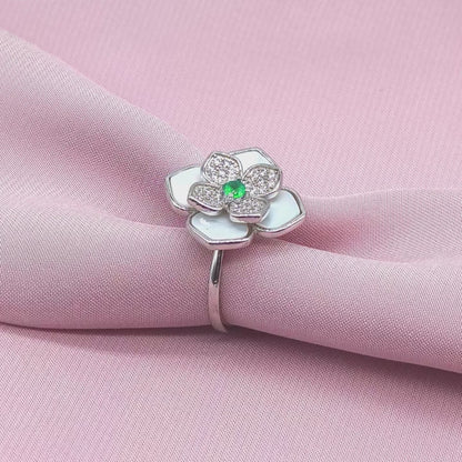 Mother of Pearl Magnolia Emerald Centre Ring from TimelessWhims, view 3