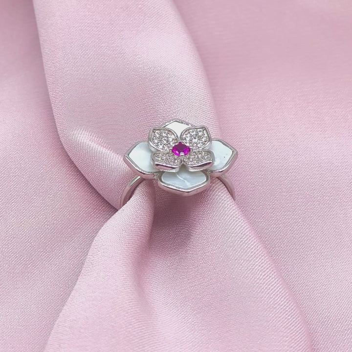 Mother of Pearl Magnolia Ruby Centre Ring from TimelessWhims, view 3