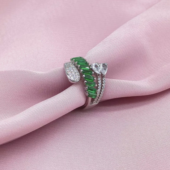 Emerald Baguette Cascade Pear Solitaire Bypass Ring from TimelessWhims, view 3