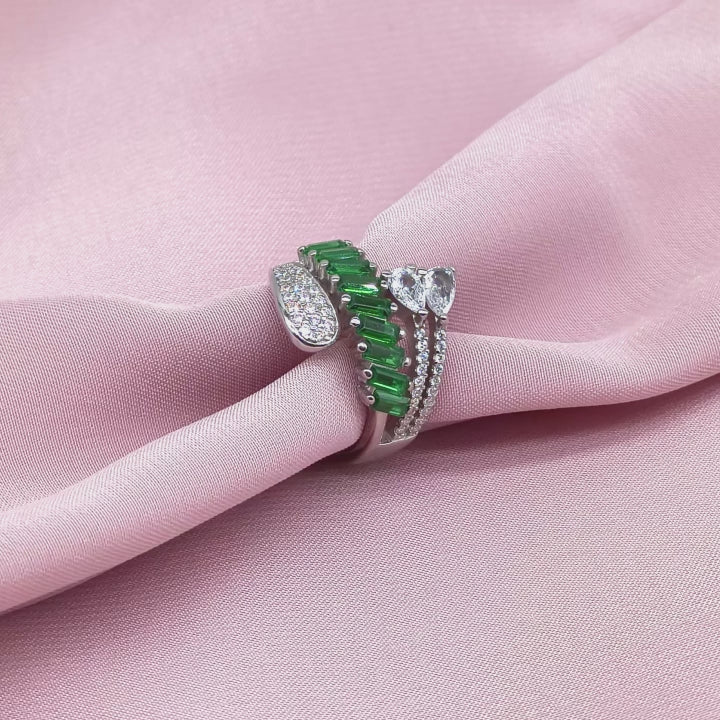Emerald Baguette Cascade Pear Solitaire Bypass Ring from TimelessWhims, view 3