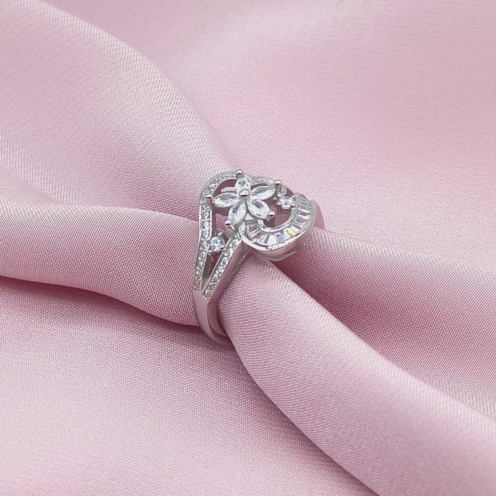 Marquise Floral Scroll Open-Work Ring from TimelessWhims, view 3