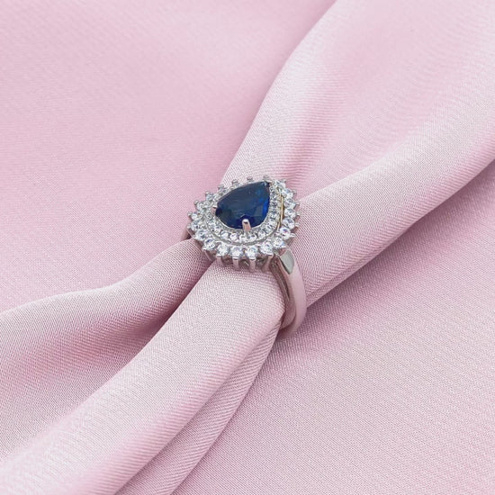 Royal Sapphire Double Halo Pear Ring from TimelessWhims, view 3