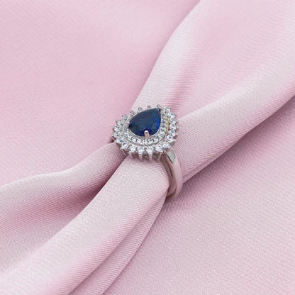 Royal Sapphire Double Halo Pear Ring from TimelessWhims, view 3