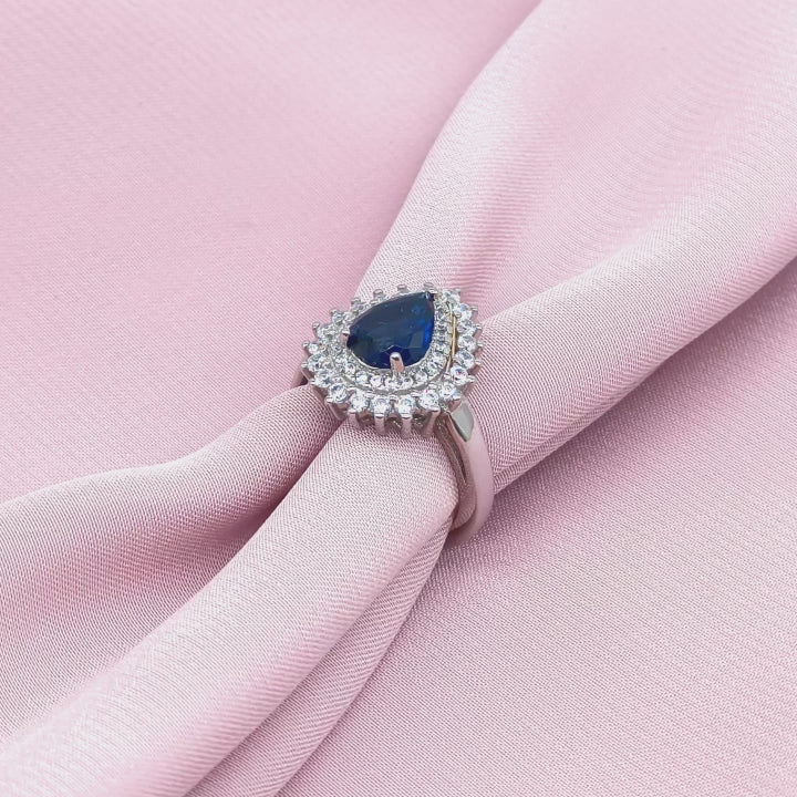 Royal Sapphire Double Halo Pear Ring from TimelessWhims, view 3