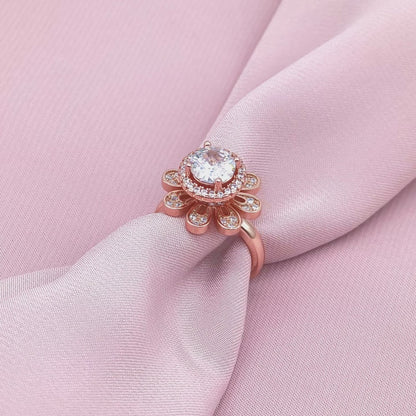 Rose Gold Vintage Floral Halo Ring from TimelessWhims, view 3