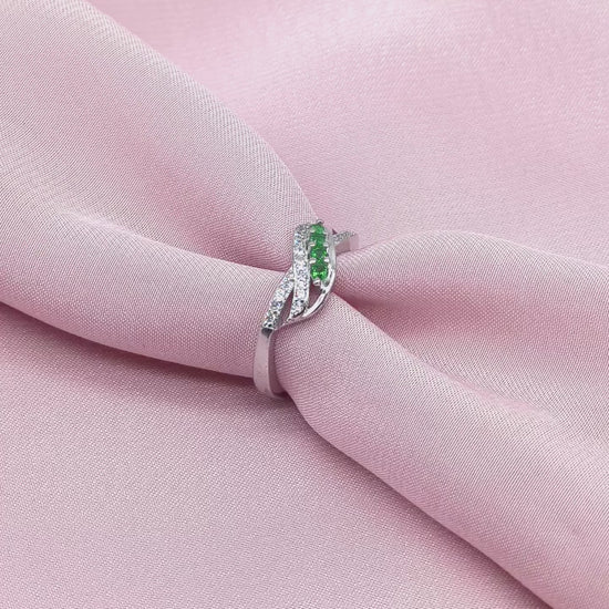 Emerald Five-Stone Pavé Twist Bypass Ring from TimelessWhims, view 3