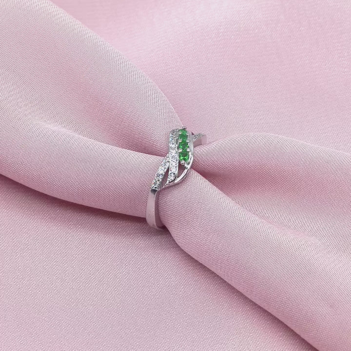 Emerald Five-Stone Pavé Twist Bypass Ring from TimelessWhims, view 3