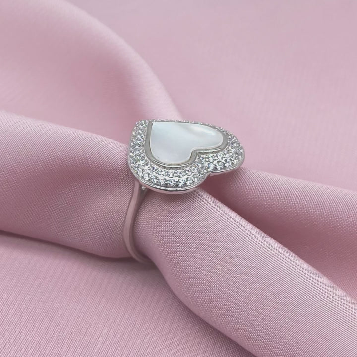 Mother of Pearl Heart Pavé Cocktail Ring from TimelessWhims, view 3