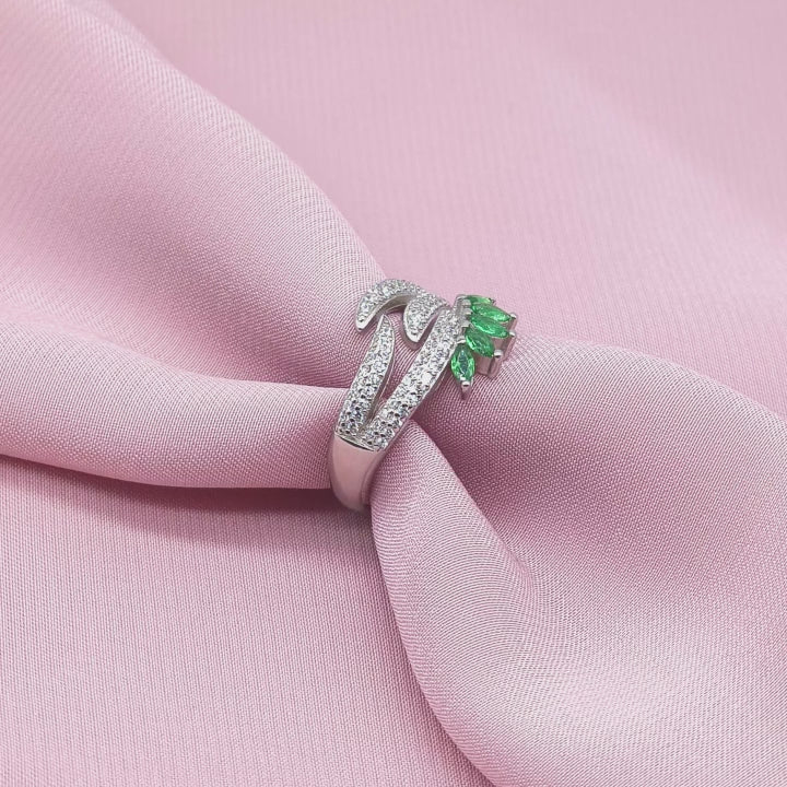 Emerald Marquise Crown Triple-Wrap Pavé Coil Ring from TimelessWhims, view 3