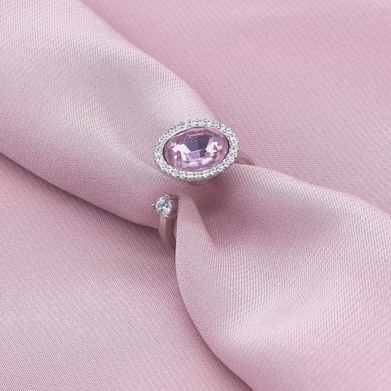 Oval Pink Crystal Halo Open Bypass Ring from TimelessWhims, view 4