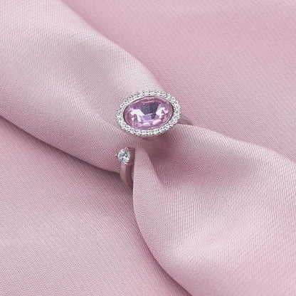 Oval Pink Crystal Halo Open Bypass Ring from TimelessWhims, view 4