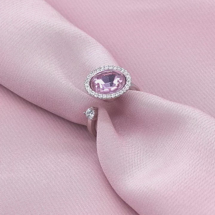 Oval Pink Crystal Halo Open Bypass Ring from TimelessWhims, view 4