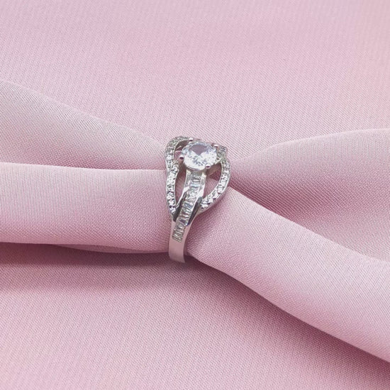 Round Solitaire Baguette Bypass Band Ring from TimelessWhims, view 3