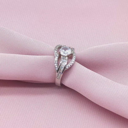 Round Solitaire Baguette Bypass Band Ring from TimelessWhims, view 3