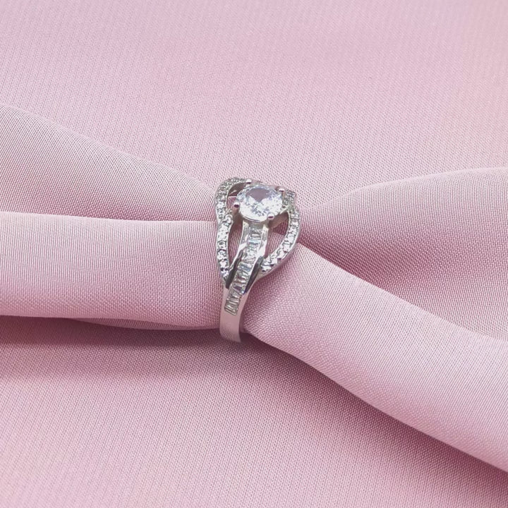 Round Solitaire Baguette Bypass Band Ring from TimelessWhims, view 3