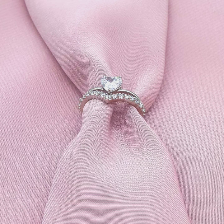 Heart Solitaire Chevron Pavé Bypass Ring from TimelessWhims, view 3
