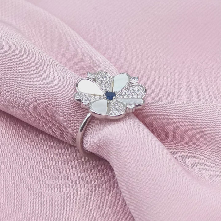Mother of Pearl & Sapphire Blossom Ring from TimelessWhims, view 3