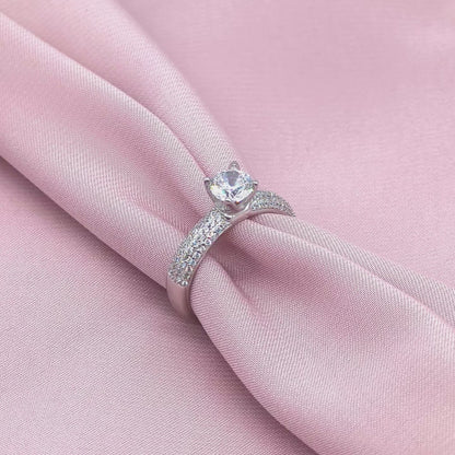 Round Solitaire Triple Pavé Band Ring from TimelessWhims, view 3