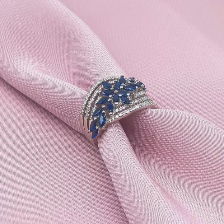 Sapphire Marquise Double Floral Multi-Rail Pavé Band Ring from TimelessWhims, view 5