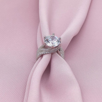 Oversized Round Solitaire Pavé Leaf Shoulder Ring from TimelessWhims, view 3