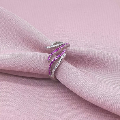 Ruby White Pavé Dual Wave Open-Work Band Ring from TimelessWhims, view 3