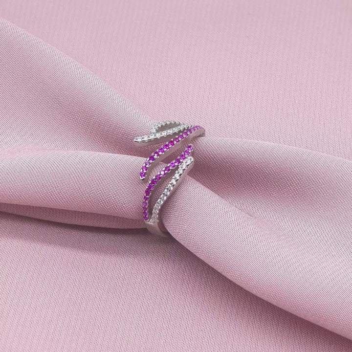 Ruby White Pavé Dual Wave Open-Work Band Ring from TimelessWhims, view 3