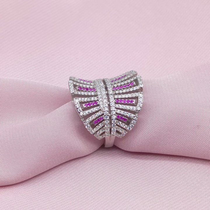Ruby White Pavé Art Deco Fan Shield Cocktail Ring from TimelessWhims, view 3