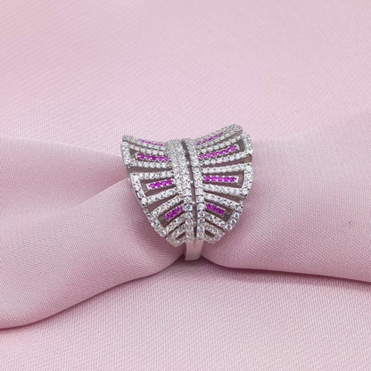 Ruby White Pavé Art Deco Fan Shield Cocktail Ring from TimelessWhims, view 3
