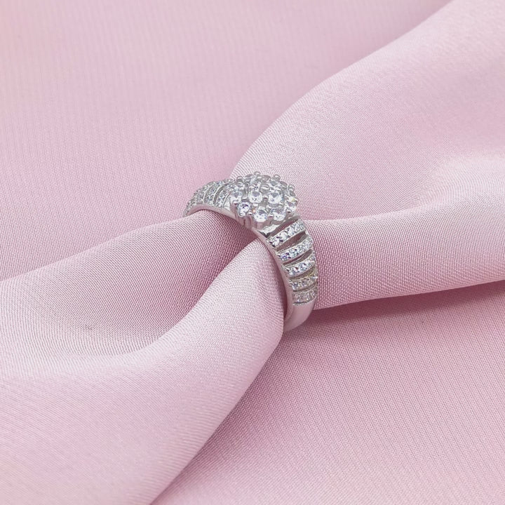 Round Cluster Halo Multi-Rail Pavé Band Ring from TimelessWhims, view 3